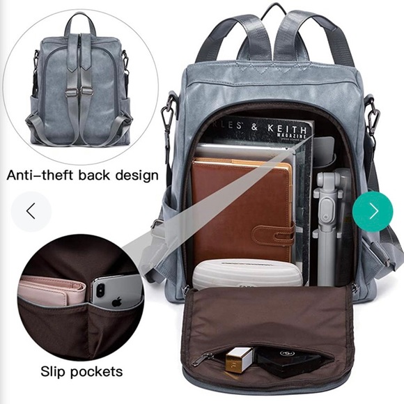 NWT Bromen Backpack Purse Vegan leather blue Anti theft & water resistant main image 4